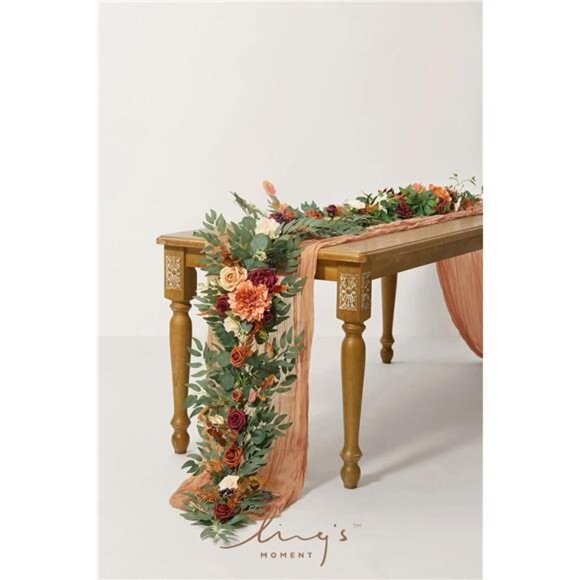 Moment Terracotta Flower Garland - 6FT Eucalyptus & Rose -Sweetheart Table Decor - Picture 2 of 6